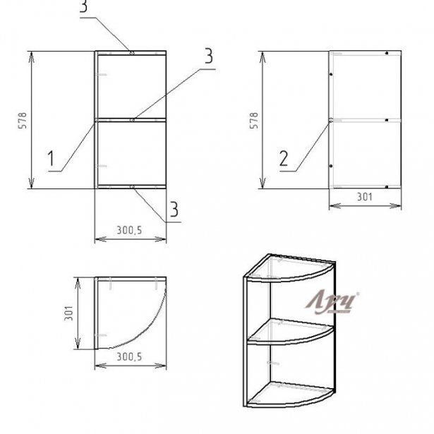 Схема Угловой модуль кухни "Экко" ВП-30х57 РО