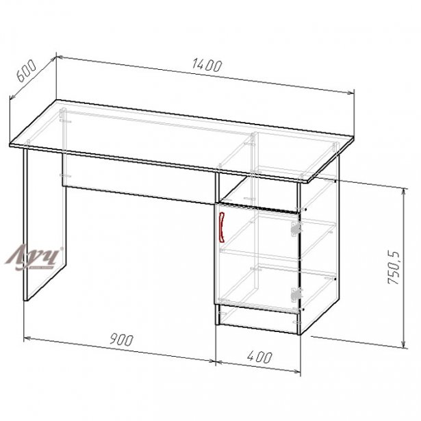Схема Стол с тумбой серия «Стандарт» 140х60
