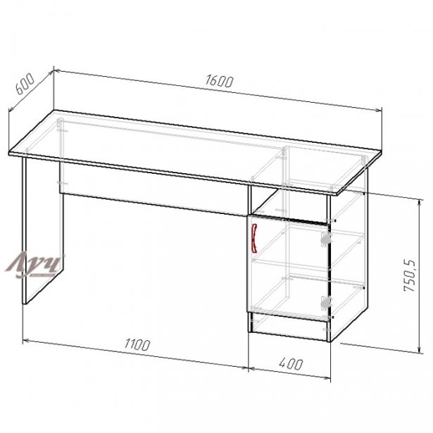 Схема Стол с тумбой серия «Стандарт» 160х60