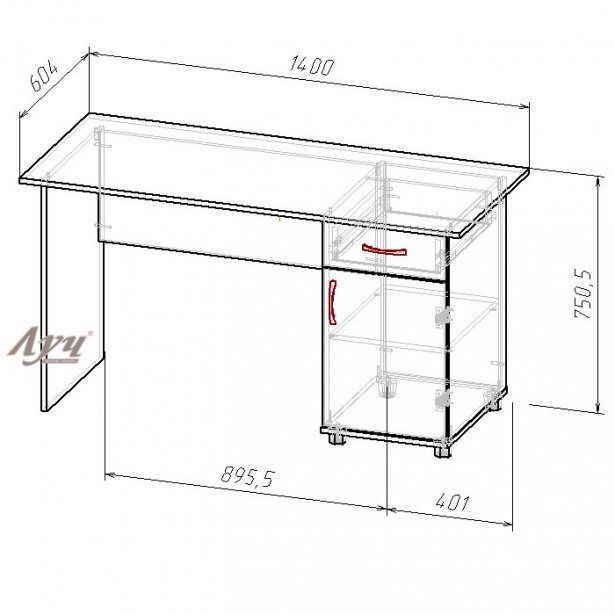 Схема Стол однотумбовый серии «Оптима» 140х60