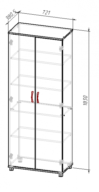 Схема шкафа с полками серии "Оптима" 720х380