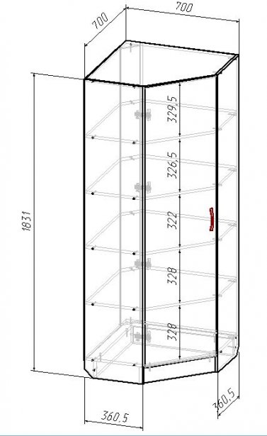 Схема шкафа углового в офис высотой 1830