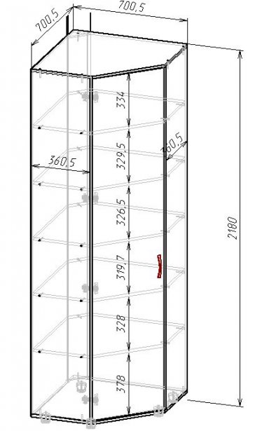 Схема углового шкафа в офис высотой 2180 мм
