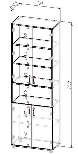 Схема файлового шкафа 2180 со стеклом в офис