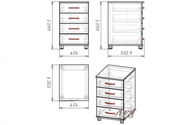 Схема Тумба «Приставная» 4 ящика Венге