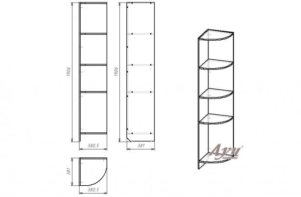 Схема Стеллаж угловой «Консул» Орех темный