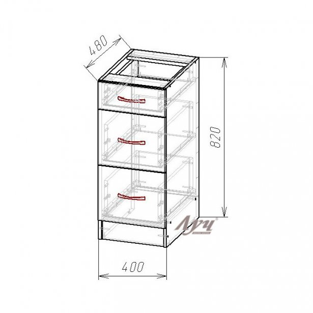 Схема Тумба с шухлядами кухни серии "Экко" НШ-40