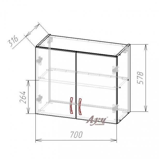 Схема Тумба двухдверная кухни "Экко" ВП-70х57 Орех