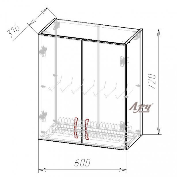 Схема Шафа сушка кухні "Еко" ВС-60х72 Горіх