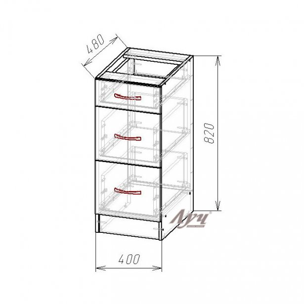 Схема Тумба з висувними ящиками кухні "Еко" НШ-40 Горіх
