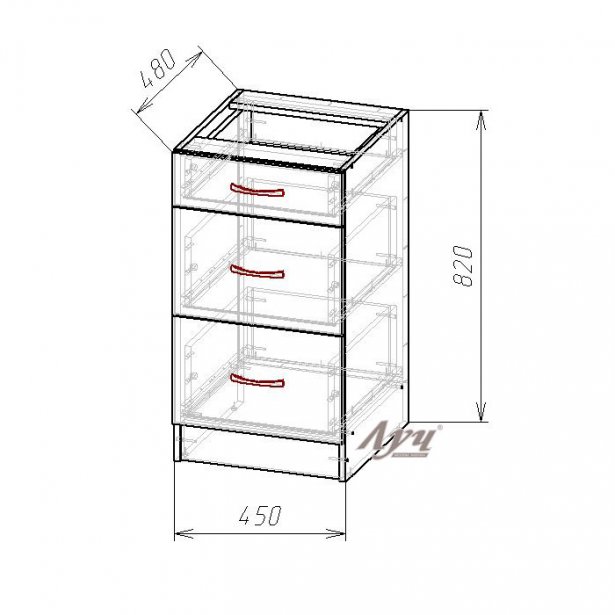 Схема Тумба з висувними ящиками кухні "Еко" НШ-45 Горіх